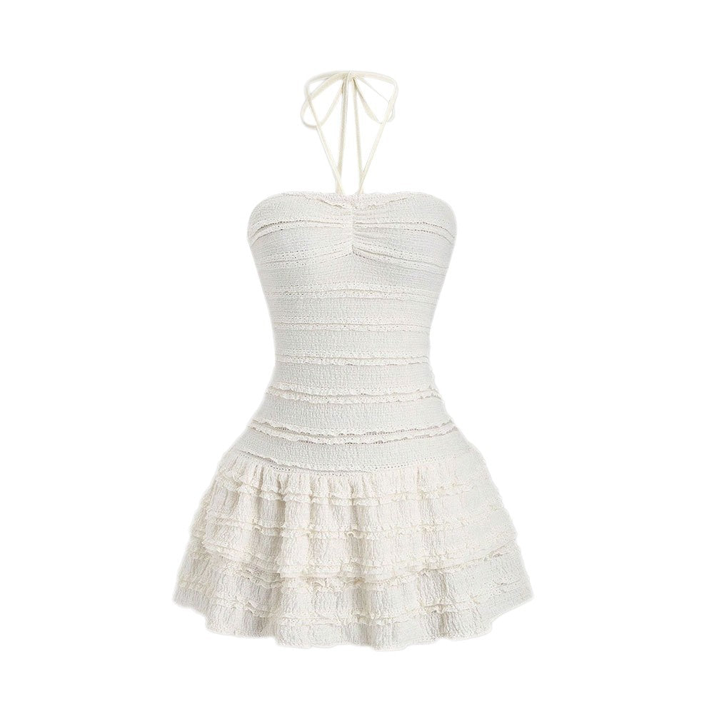 summer new arrival: white dress - sweet, french-inspired, girly, pure & alluring, fairycore, strapless/neck-halter, tiered cake dress