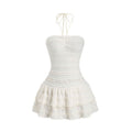 summer new arrival: white dress - sweet, french-inspired, girly, pure & alluring, fairycore, strapless/neck-halter, tiered cake dress