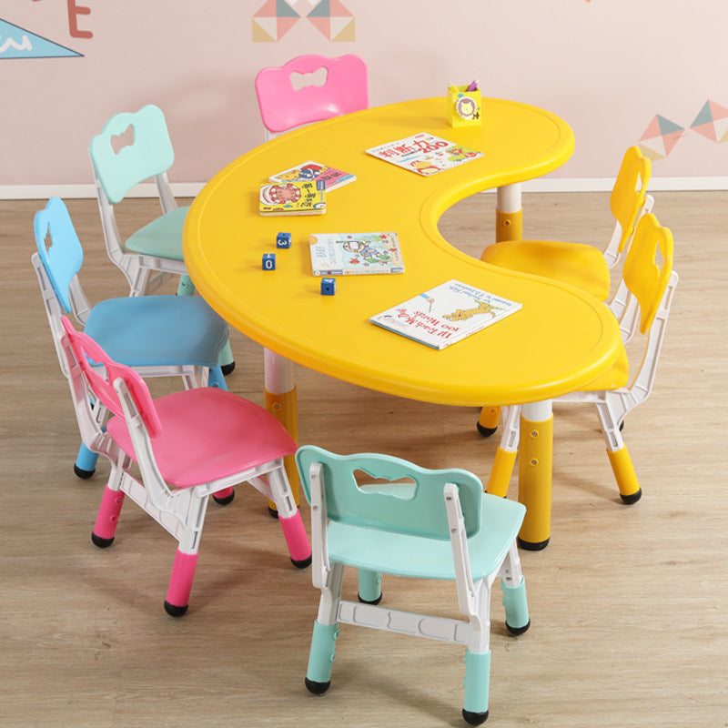 Children's table and chair set Kindergarten table and chair Baby painting game learning desk Plastic lifting moon creative table