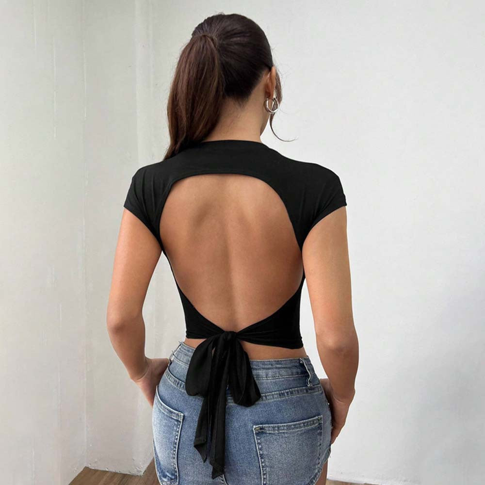 Amazon  european and american cross-border spring/summer sexy hot girl slimming figure-hugging backless tie-up top
