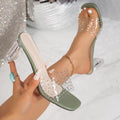 Fish mouth high heel slippers transparent rhinestone half slippers 2026 summer new crystal heel high heels women's sandals