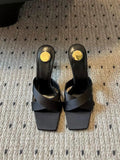 Factory in stock one-strap high-heeled sandals for women cross-strap export best selling special-shaped heels letter heels high-heeled shoes for women