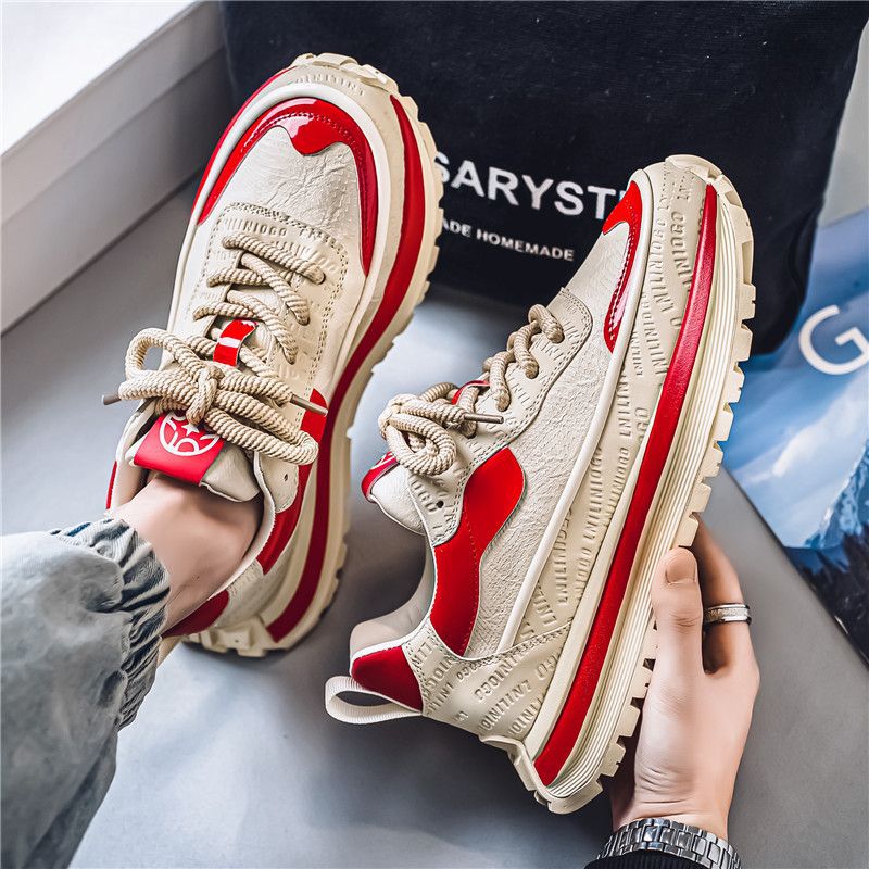 Men's shoes: 2025 spring new arrivals - breathable low-top dad shoes, versatile trendy chunky sole height-increasing sneakers, athletic casual footwear