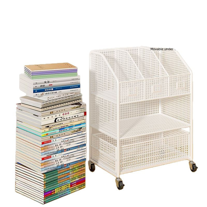 Under-desk storage shelf, freestanding bookshelf for desks, portable student classroom book organizer, desk-side workstation organizer