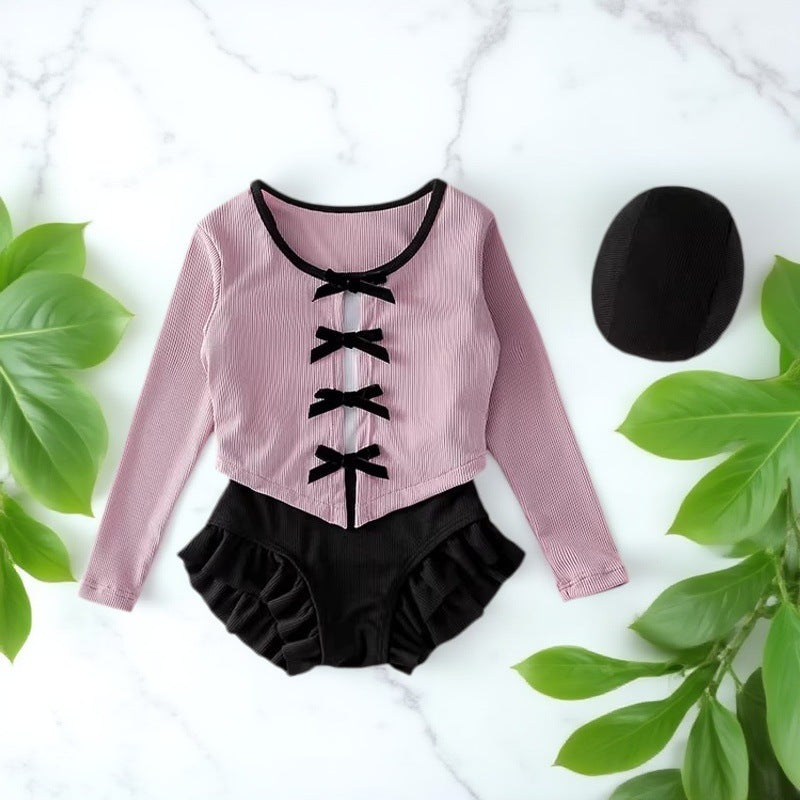 Baby girl swimsuit long sleeve  new korean style bowknot long sleeve two-piece set halter one-piece swimsuit beachwear
