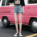 Trendy denim shorts for women, new arrival, korean style, fashionable ripped and frayed hem, washed high-waisted loose wide-leg pants