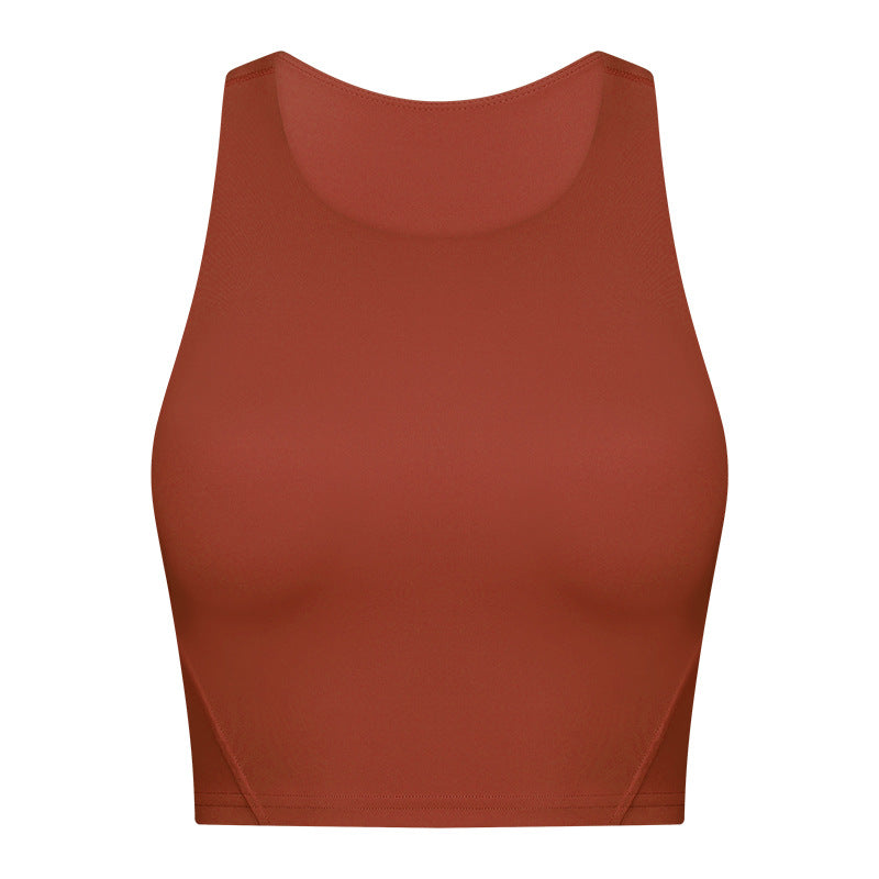 Super factory oem odm quality assurance pull up round neck tie chest pad yoga vest nude high elastic tops