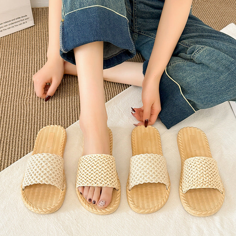 Ethnic style imitation straw travel hemp bottom women's sandals trendy outwear flip-flops fashioncasualsweet style beach women's slippers