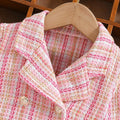 Girls' plaid tweed two-piece outfit: sweet & chic pink gingham style for cross-border e-commerce