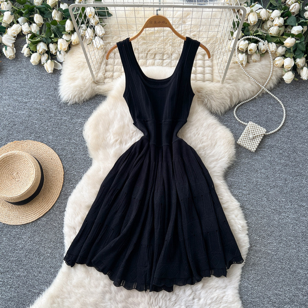 Pure desire style u neck sleeveless knittingcut outdress women's summer k-style purple waist slimming look a-line skirt petites