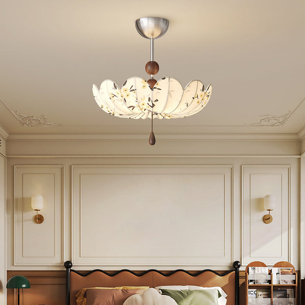 Song's Aesthetics Nanyang Flowering Bedroom Medieval Ceiling Light French Retro Art Pattern Fabric Restaurant Rocker Arm Light
