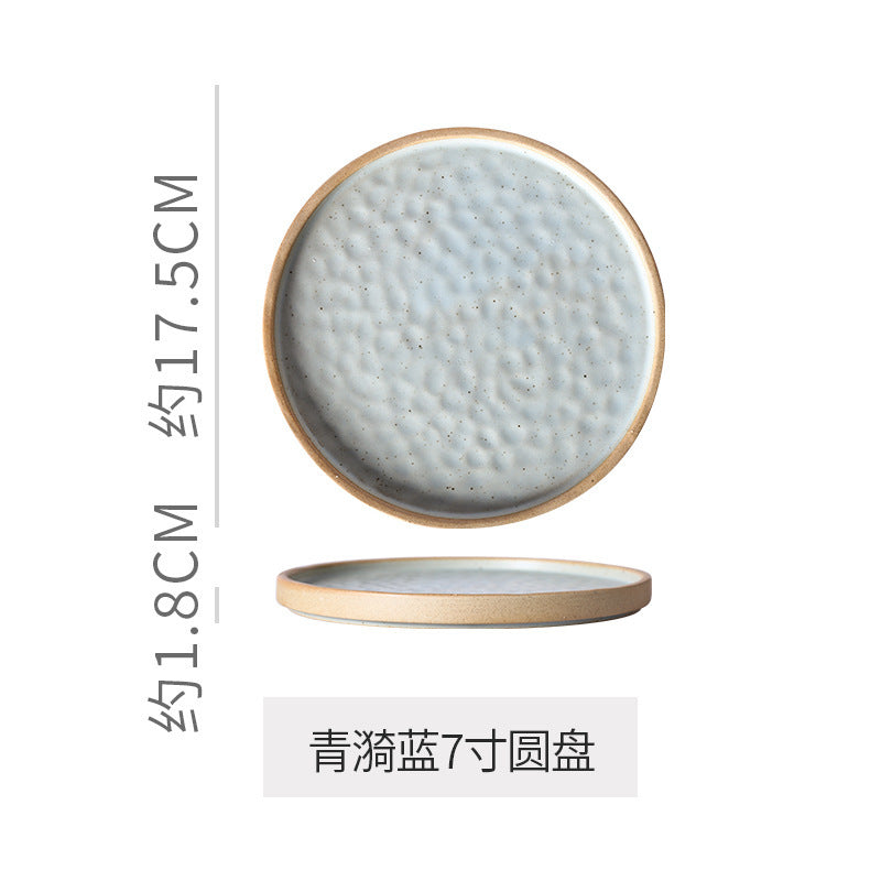 Retro stoneware western food steak plate japanese style with edge restaurant hotel for homestylish shallow plate dessert side dish plate
