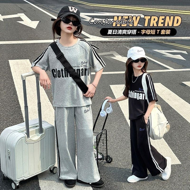 Girls' summer outfit set  new korean style chic lightweight two-piece set for older girls and children's casual sportswear