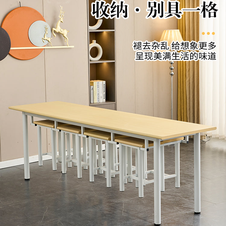 Stainless steel canteen table and chairs 4 people 6 people hanging stool rectangular table school factory employee dining table separates combination