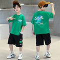 Boys' short-sleeve set - summer  new style: stylish t-shirt and shorts for mid-to-large children. cool and trendy summer outfit for little men