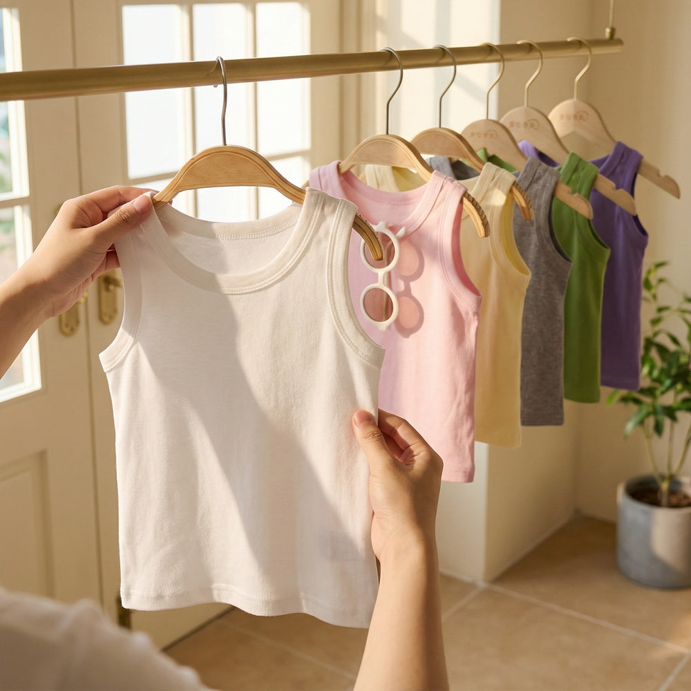 Kids' 100% cotton tank top - new summer collection: solid color, skin-friendly, sleeveless top for boys and girls. perfect for loungewear, sleepwear, and wholesale children's clothing