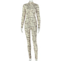 European and american style retro color block women's printed jumpsuit - stretchy, round neck, hip-hugging romper for loungewear and activewear