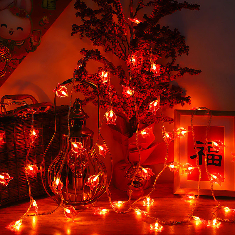 LED New Year's festive Chinese style small red lanterns Chinese knot blessing character Pisces lights string Spring Festival decoration flashing lights