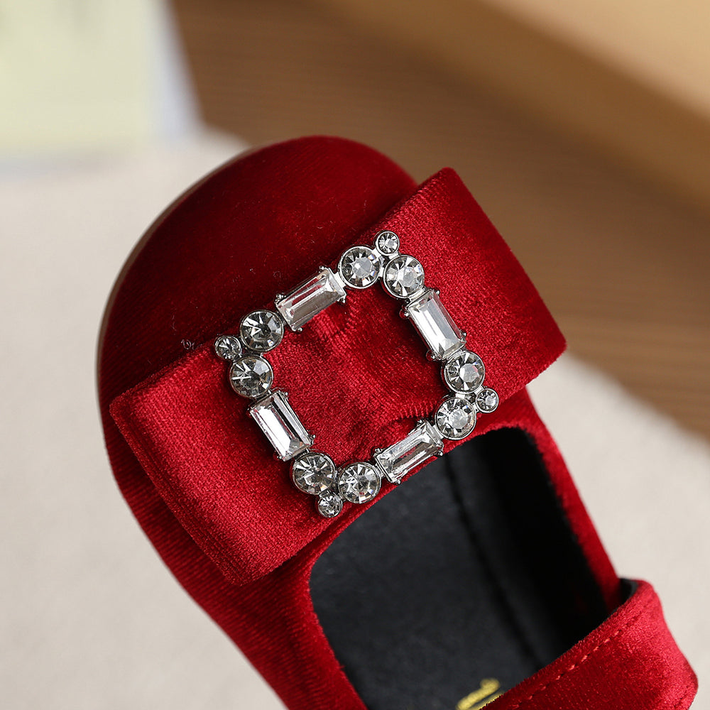 Vancahao girls' korean style princess shoes,  spring new collection, children's rhinestone square buckle loafers, soft sole single shoes