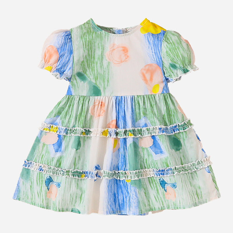 Girls' dresses  new summer collection: stylish baby princess dress, tie-dye vacation style, girls' clothing, little girl's dress