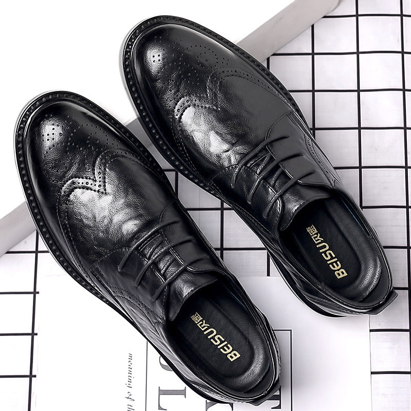 Brogue leather shoes for men - british style groomsmen, black, business formal, suit, casual leather shoes, men's wedding shoes