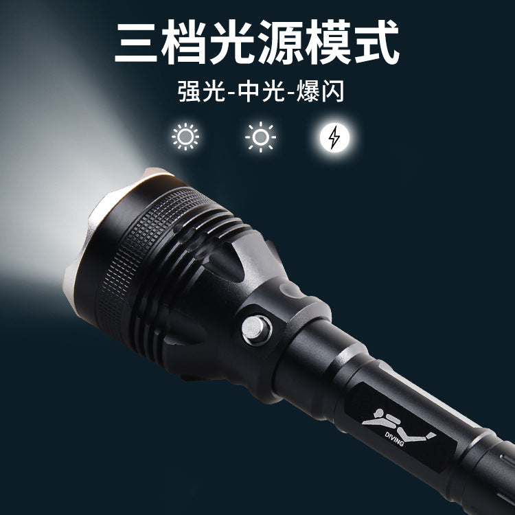 Cross-border diving flashlight XHP-70 strong light flashlight, aluminum alloy LED flashlight professional magnetic control flashlight