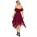 new cross-border summer fashion: european and american style  one-shoulder chiffon ruffle hem asymmetrical solid color dress