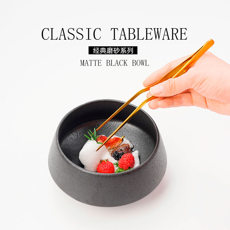 Ins creative ceramic rice bowl black frosted high-leg for home soup bowl restaurant noodle bowl dessert bowl ceramic tableware