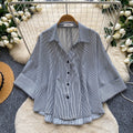 Korean style fashionable young lady shirt -  new arrival - versatile commute, casual, slimming long sleeve striped top for summer