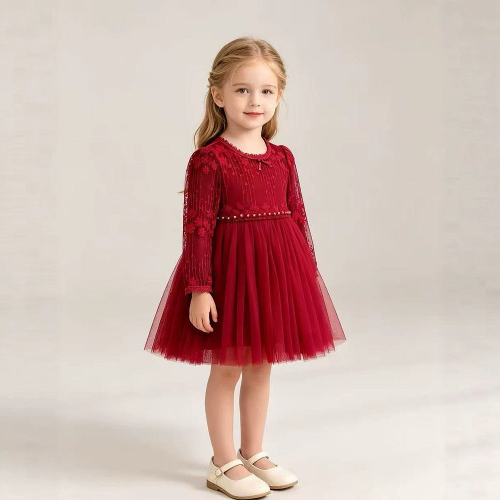 summer new girls' baby chic mesh tutu princess style long sleeve dress