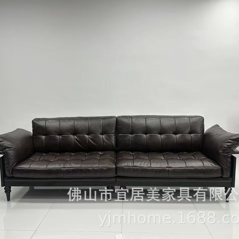 American genuine leather sofa, mid-century modern style, small apartment living room, new high-end solid wood french vintage kenney sofa for home use