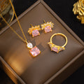 Necklace for women, popular pink zircon, geometric niche style fashion design, titanium steel pendant, elegantsuit collarbone chain