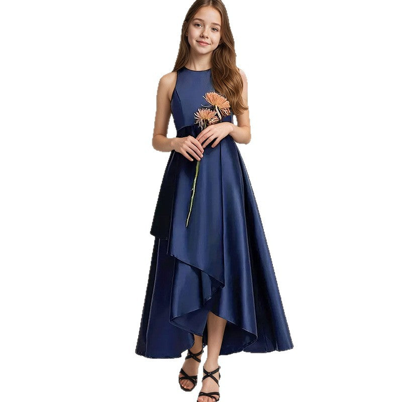 hot-selling youth dress sleeveless vest dress asymmetrical mature elegancein stockpure color clothing new arrival