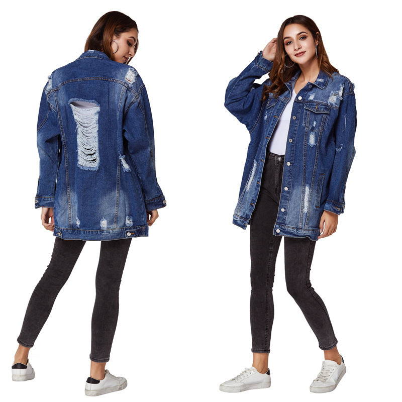fashion style denim outwear women's hot-selling new arrival washed hole outwear street trendy denim outwear