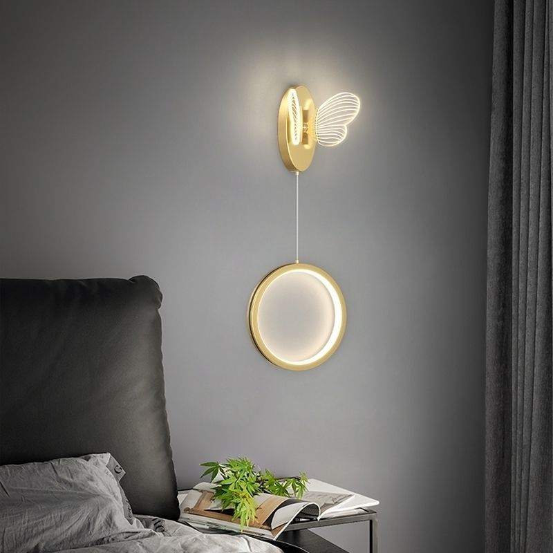 Led modern casualaccessible luxury pastoral for home hotel engineering butterfly gold black wall lamp scandinavian background wall bedside