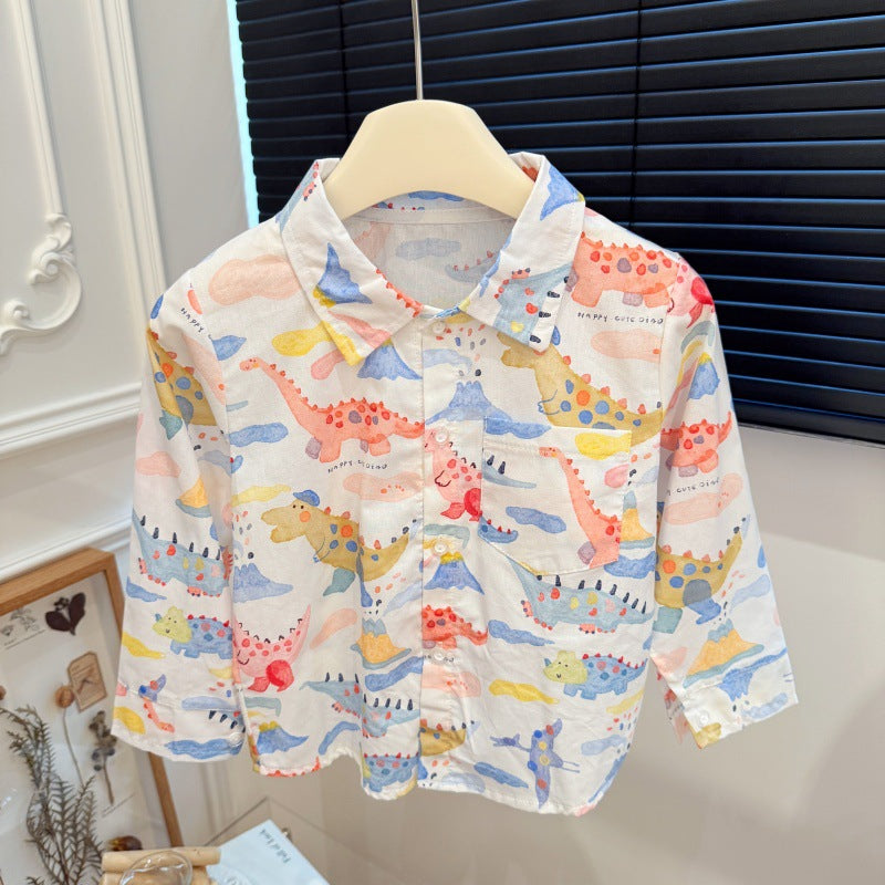 Kids' 100% cotton shirt - new autumn collection: korean style, all-over cartoon print, long-sleeve casual top - versatile and stylish for boys