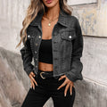 Fashion cross-border trade  independent station new arrival washed rivets short silm denim long sleeves outweartops