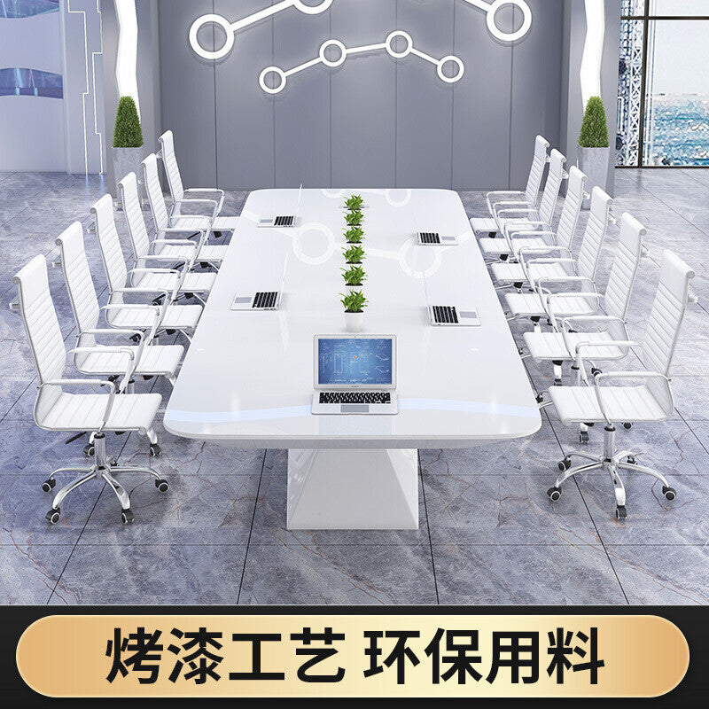 Saint li white lacquer conference table - long table, minimalist modern style, large conference room table and chair set, rectangular office desk