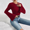hot-selling round neck flare sleeve burgundy t-shirt - chic, versatile, and a tiktok sensation for work and casual wear