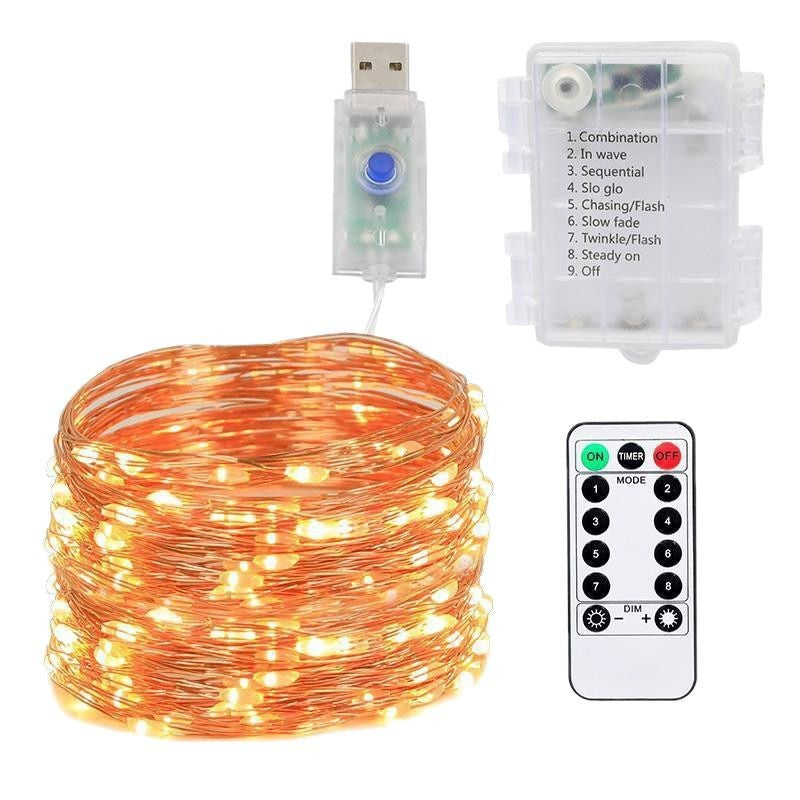 Cross-border small lanterns waterproof remote control battery box copper wire light string small lights christmas lights decorative led light wire string lights