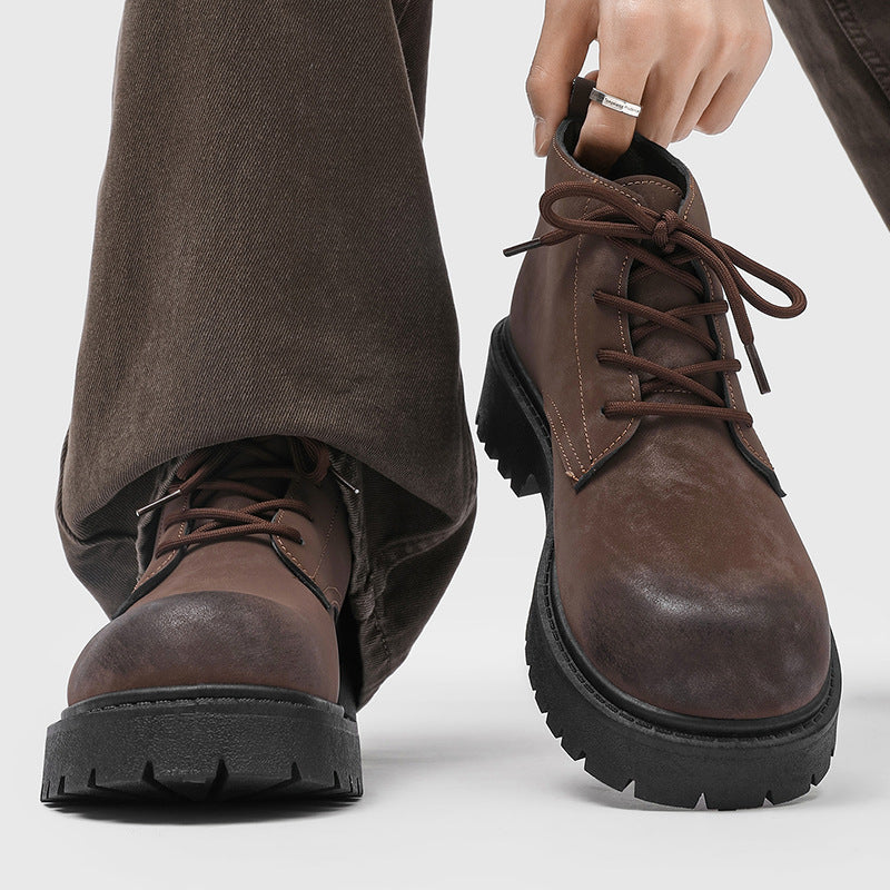 Men's martin boots: 2026 spring collection - british retro high-top yellow boots, outdoor hiking thick-soled work boots