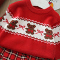 Girls' fall/winter sweater: thickened red base layer with bow and bear design - winter knitted wool sweater for big kids