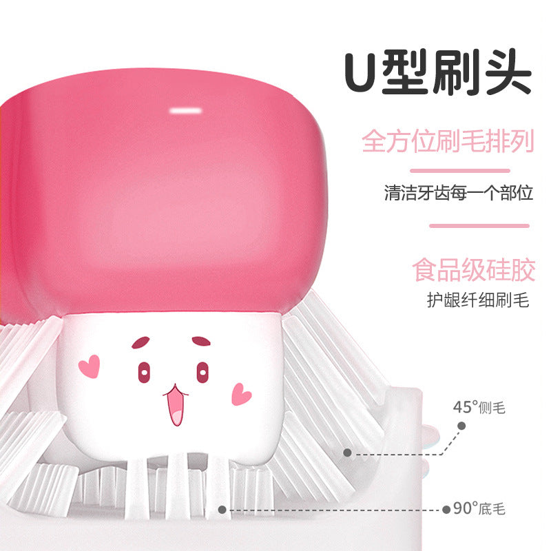 English card-mounted children's u-shaped liquid silicone manual baby toothbrush lazy oral brusher oral cleaning
