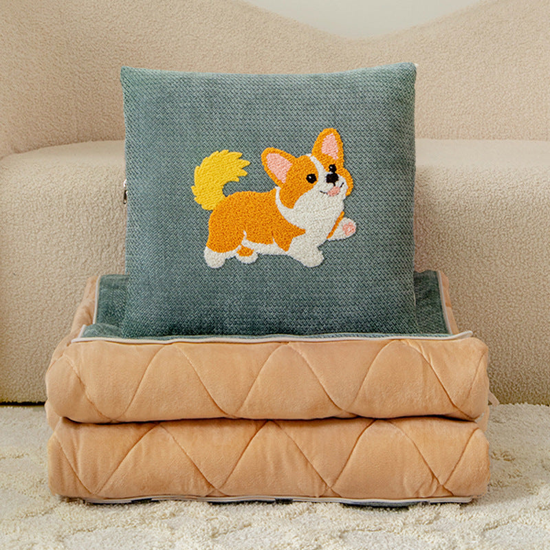New 2-in-1 plush throw pillow blanket - fleece lined, extra thick, perfect for car, dorm, office, nap, sofa, or air conditioning