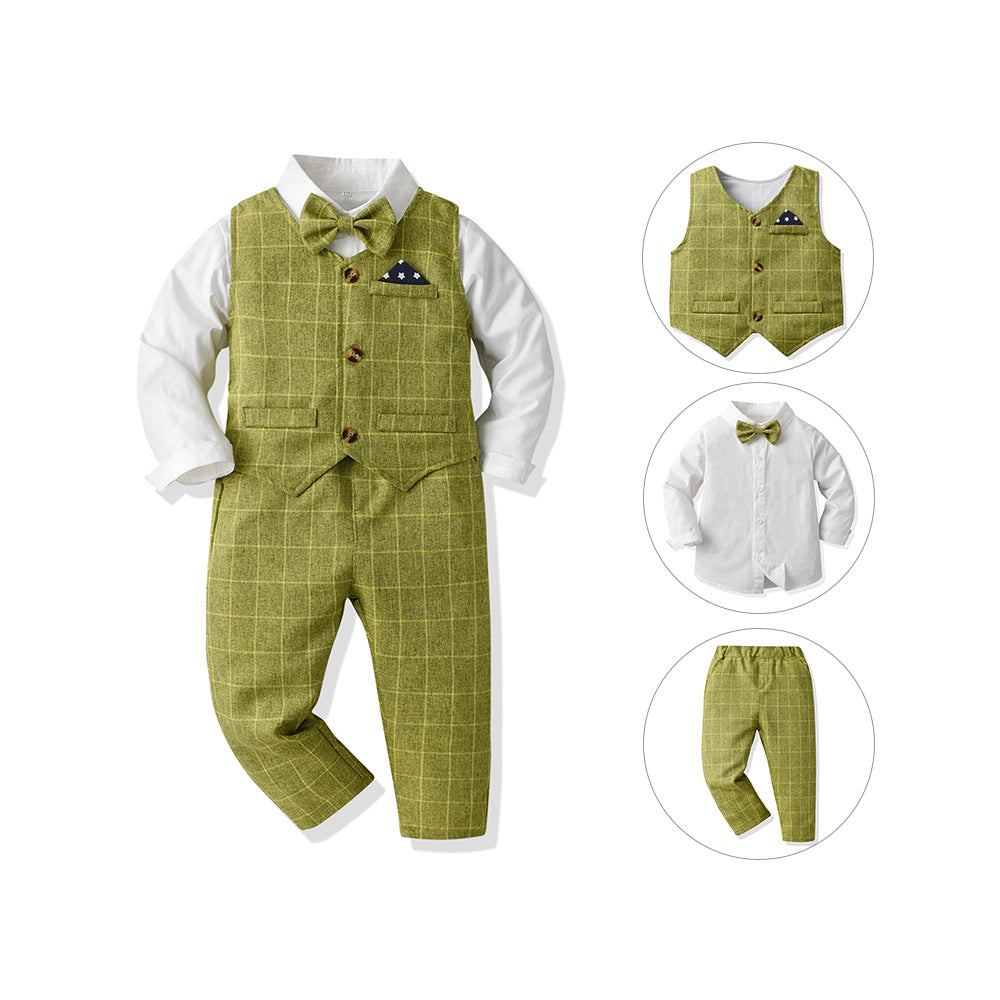 Autumn boys' suit set: gentleman's vest, long-sleeve cotton cardigan, and suit for flower boys - perfect for christmas and special occasions