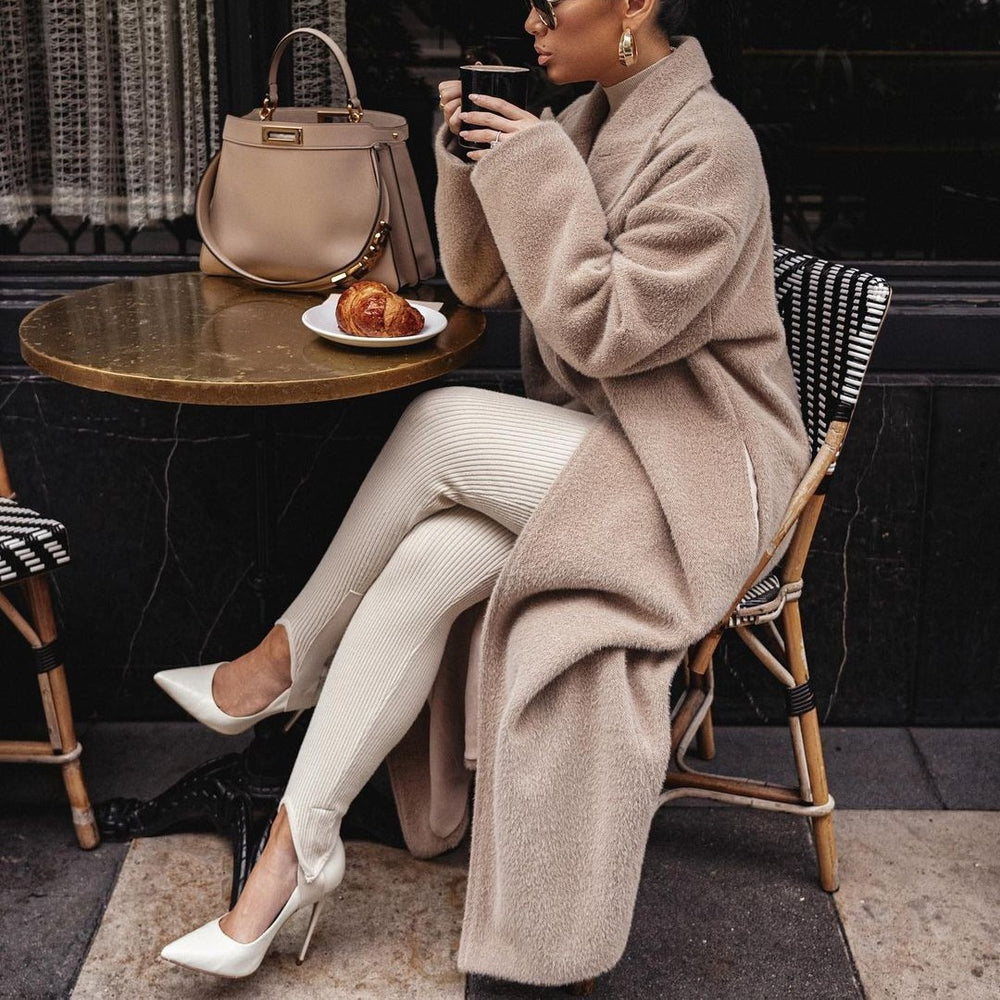 european and american autumn/winter cross-border direct sales warm outerwear long sleeve turn-down collar women's plush top women's coat