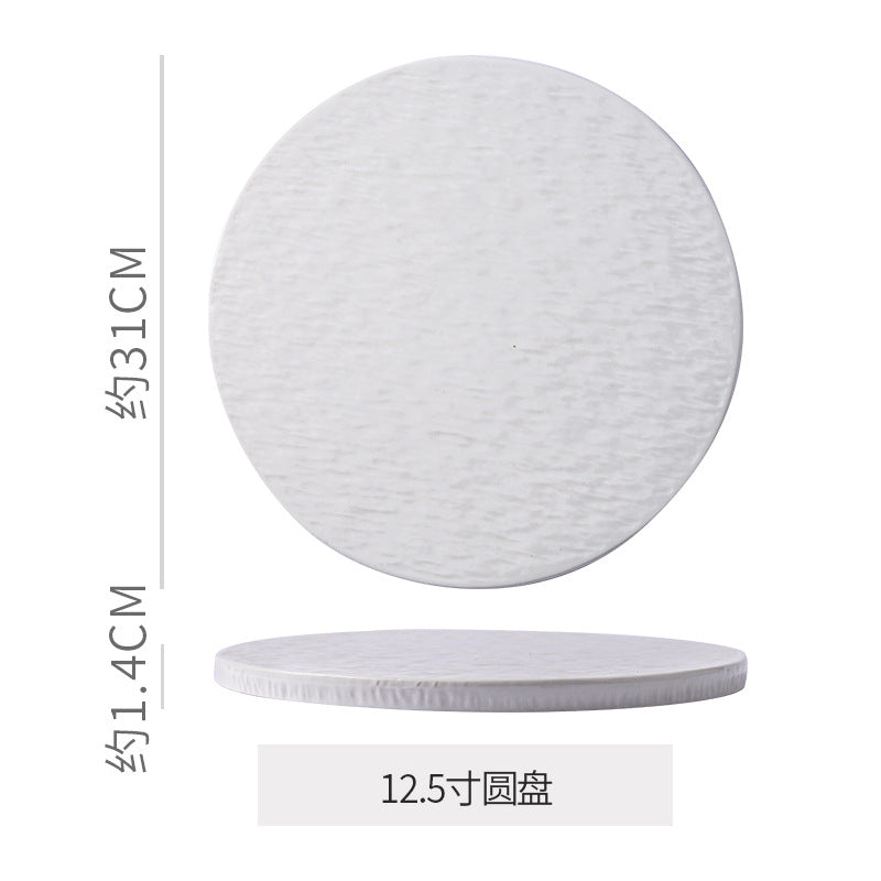 Stone-textured round ceramic plate, suitable for western-style steak, high-end cakes, dim sum, sushi, desserts, and pastries