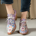 Export pointed toe printing high heel flats women autumnew arrivaltie back cross-border plus size thick heel professional flats 43