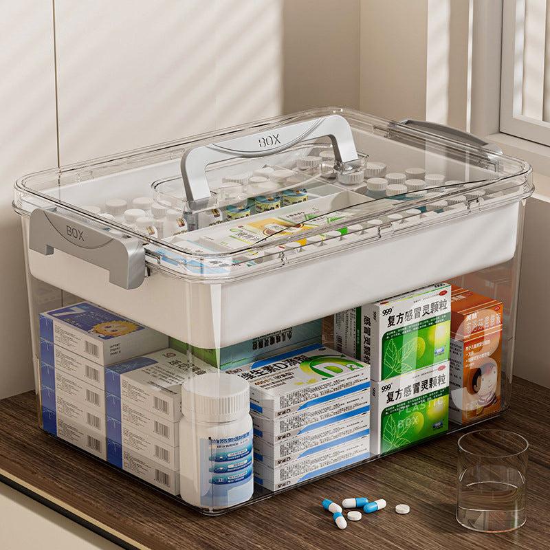 Portable multi-layer family pack, drug storage box, children's medicine, first aid medicine, medical box, thickened multi-functional storage medicine box
