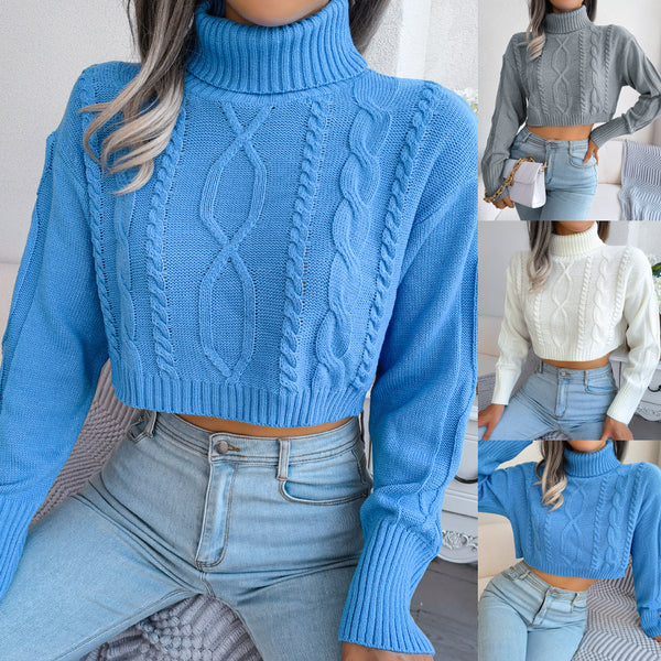 The real shot is 2023 autumn and winter European and American fashion twist long-sleeved turtleneck short pullover sweater, independent station  women's clothing